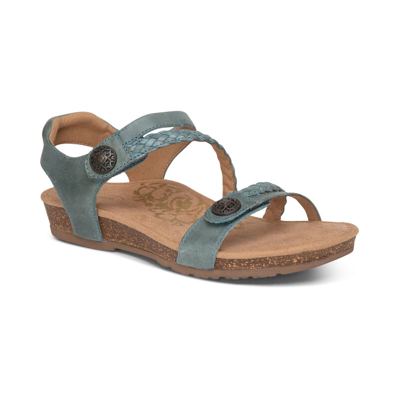 Aetrex Womens Jillian Braided Quarter Strap Wide Width Teal - aTKBcDfk0